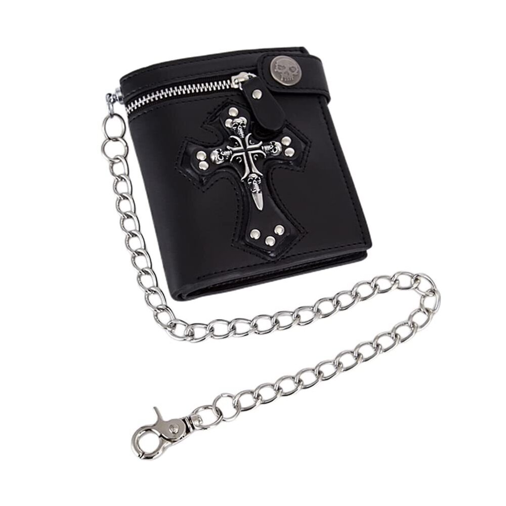 8095 Gothic Wallet With Chain Bifold Punk Cross Leather Biker Wallet Mall